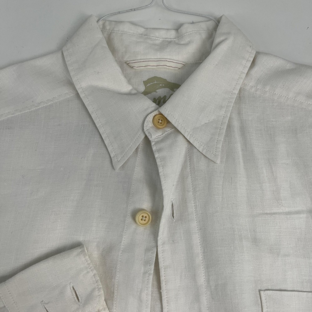 Tommy Bahama Shirt Mens Medium White Linen Long Sleeve Button Up Relax Beach